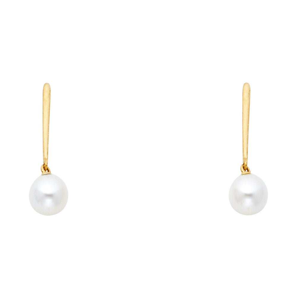 14K Yellow Gold Pearl Dangle Stud with Screw