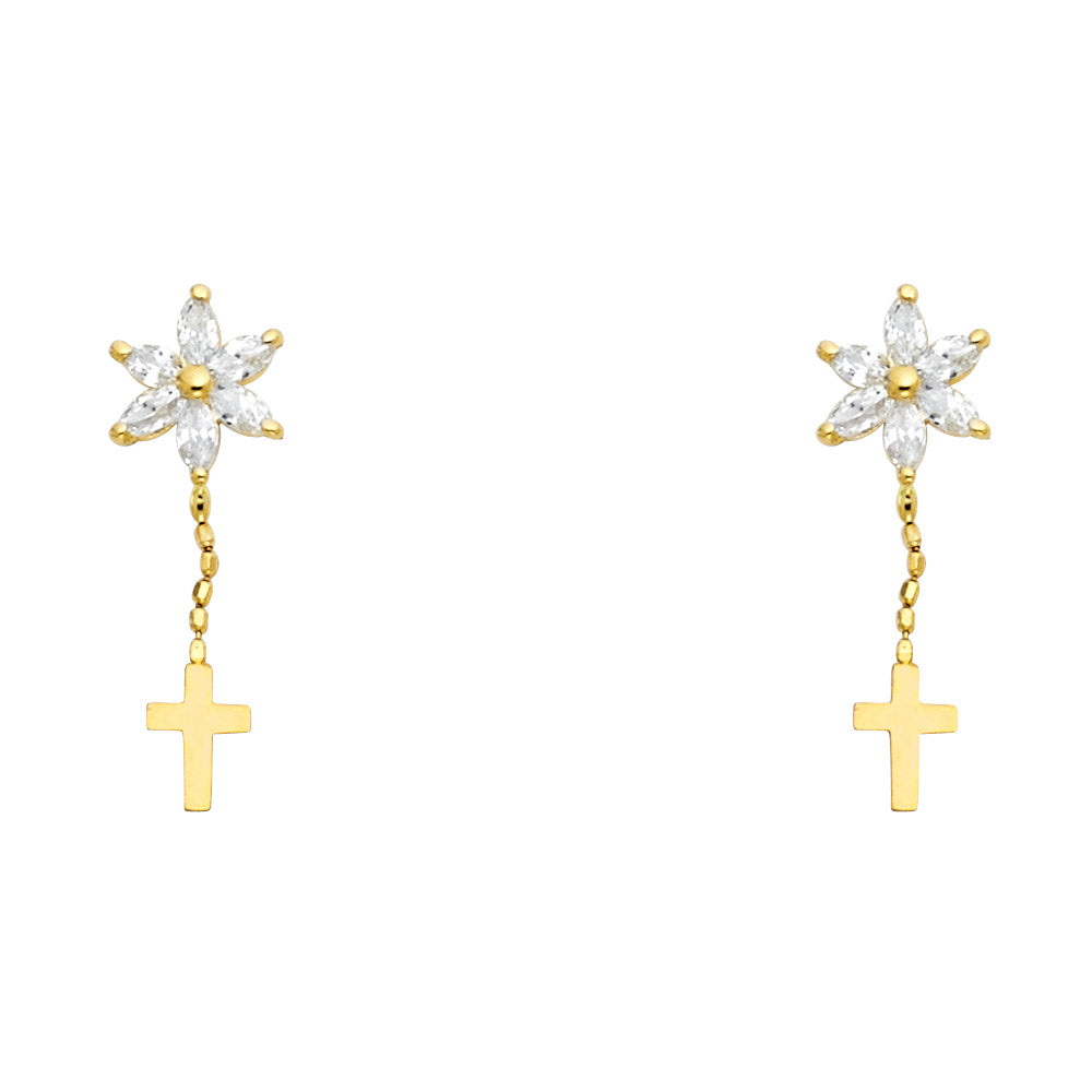 14K Yellow Gold CZ Dangle Stud with Screw