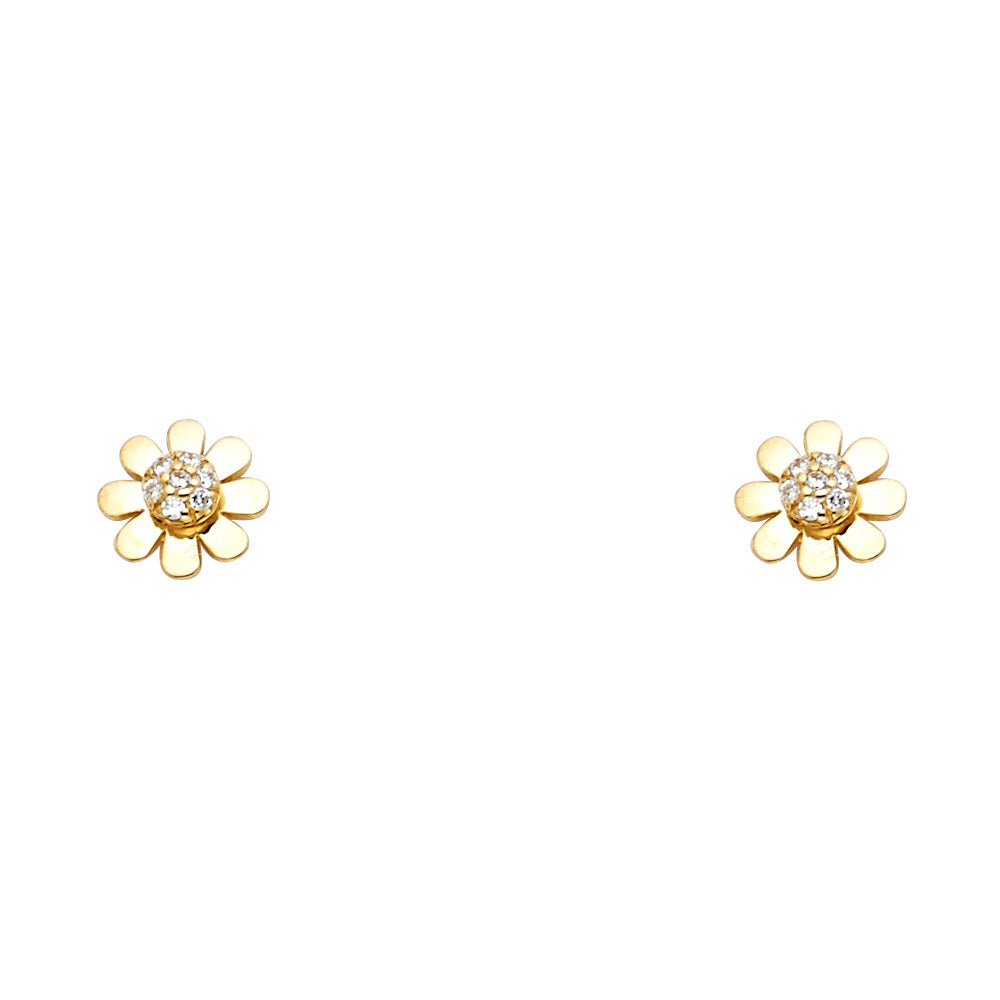 14K Yellow Gold Sun Flower CZ Stud with Screw