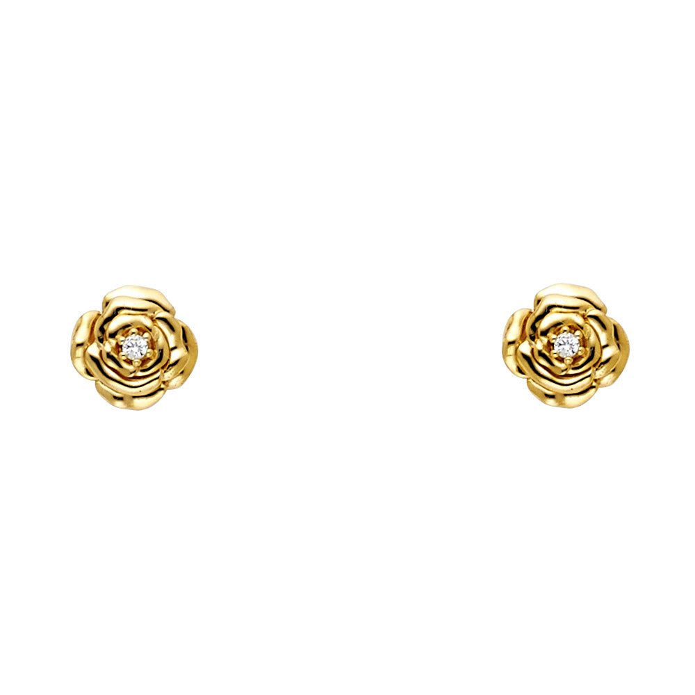14K Yellow Gold Flower CZ Stud with Screw