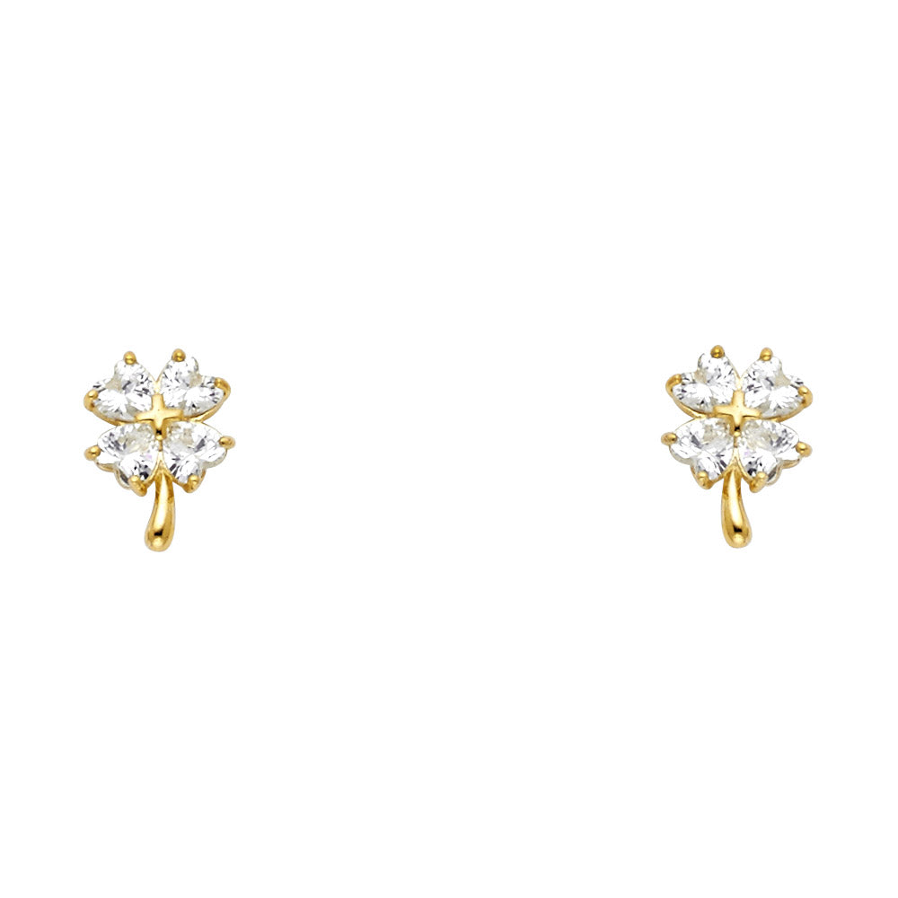 14K Yellow Gold Clover CZ Stud with Screw