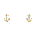 14K Yellow Gold Anchor CZ Stud with Screw Back