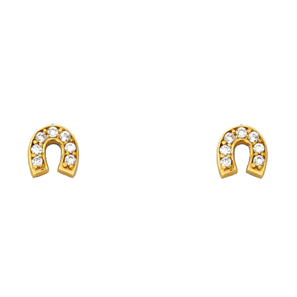 14K Yellow Gold Horse Shoe CZ Stud with Screw