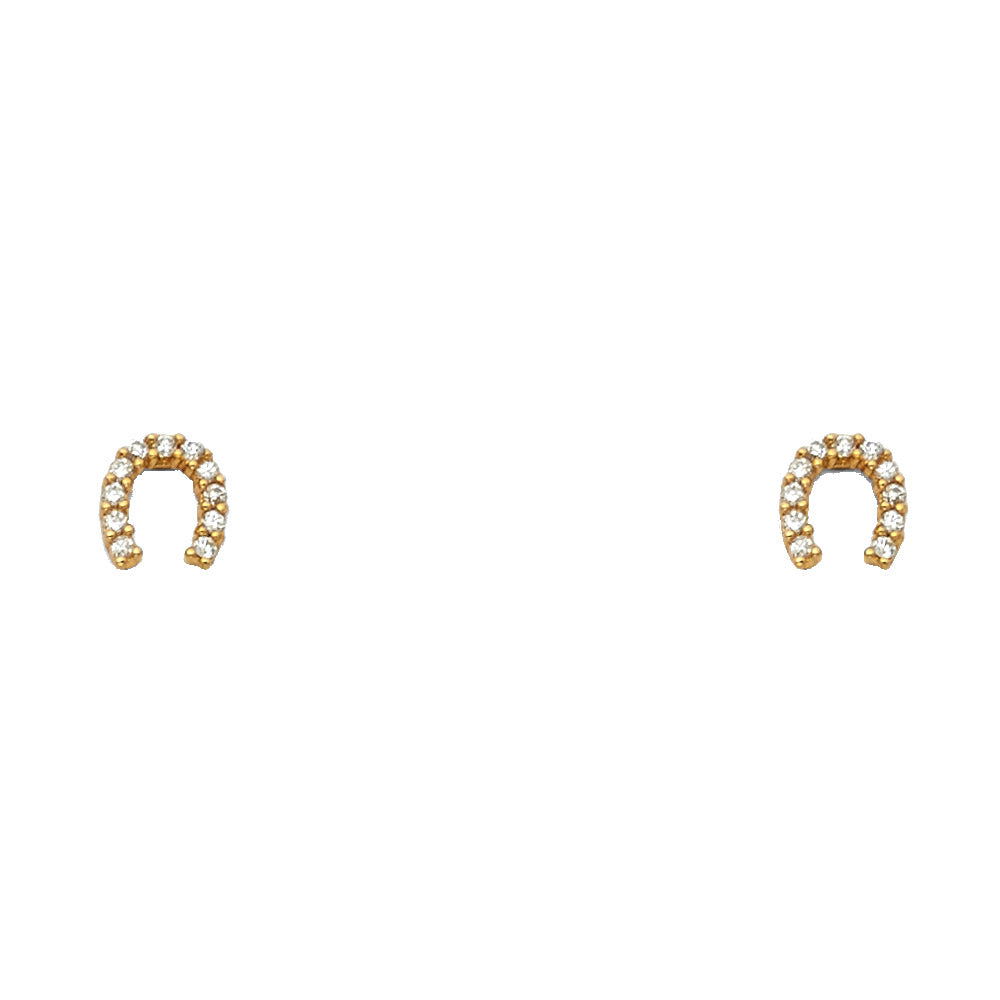 14K Yellow Gold Horse Shoe CZ Stud with Screw