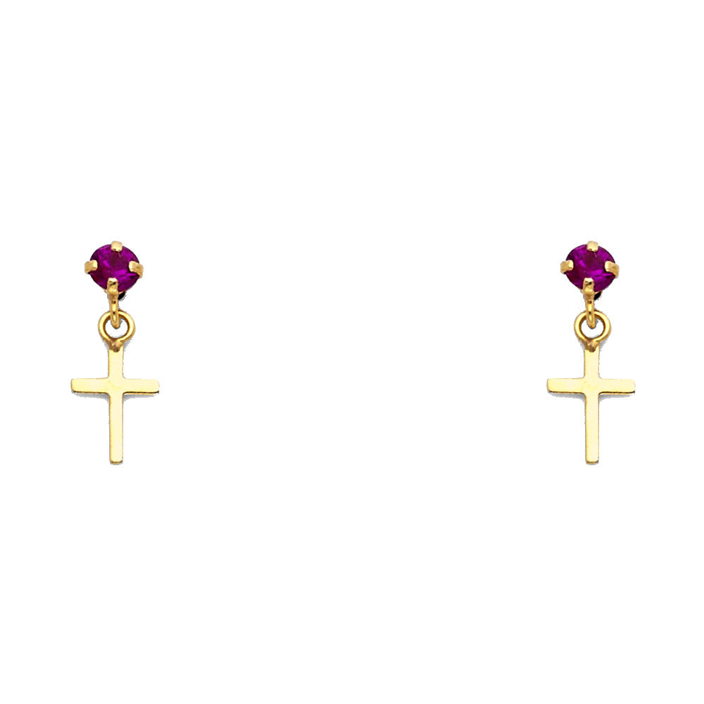 14K Yellow Gold Cross CZ Stud with Screw