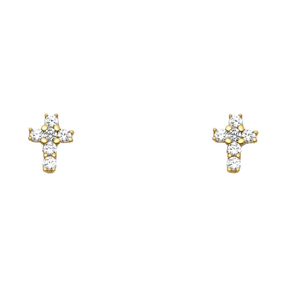 14K Yellow Gold Cross CZ Stud with Screw Back