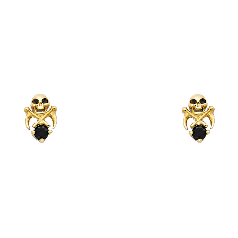 14K Yellow Gold Skull CZ Stud with Screw Back
