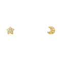 14K Yellow Gold Star+Moon CZ Stud with Screw