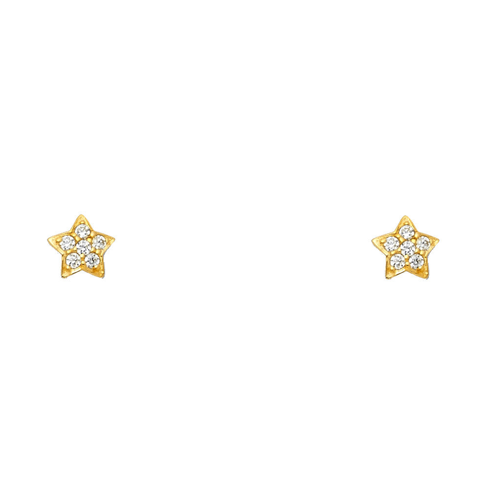 14K Yellow Gold Star CZ Stud with Screw Back