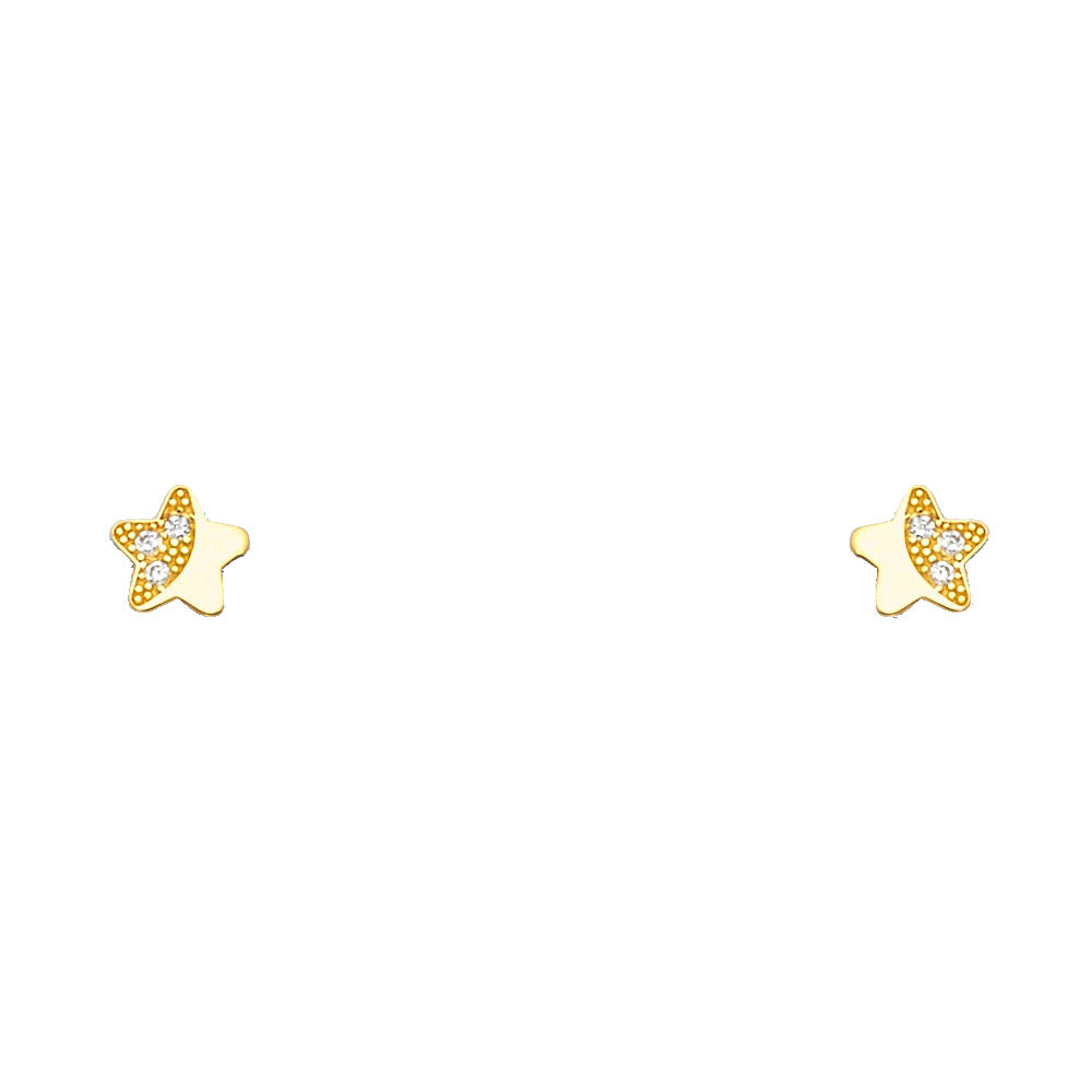 14K Yellow Gold Star CZ Stud with Screw Back