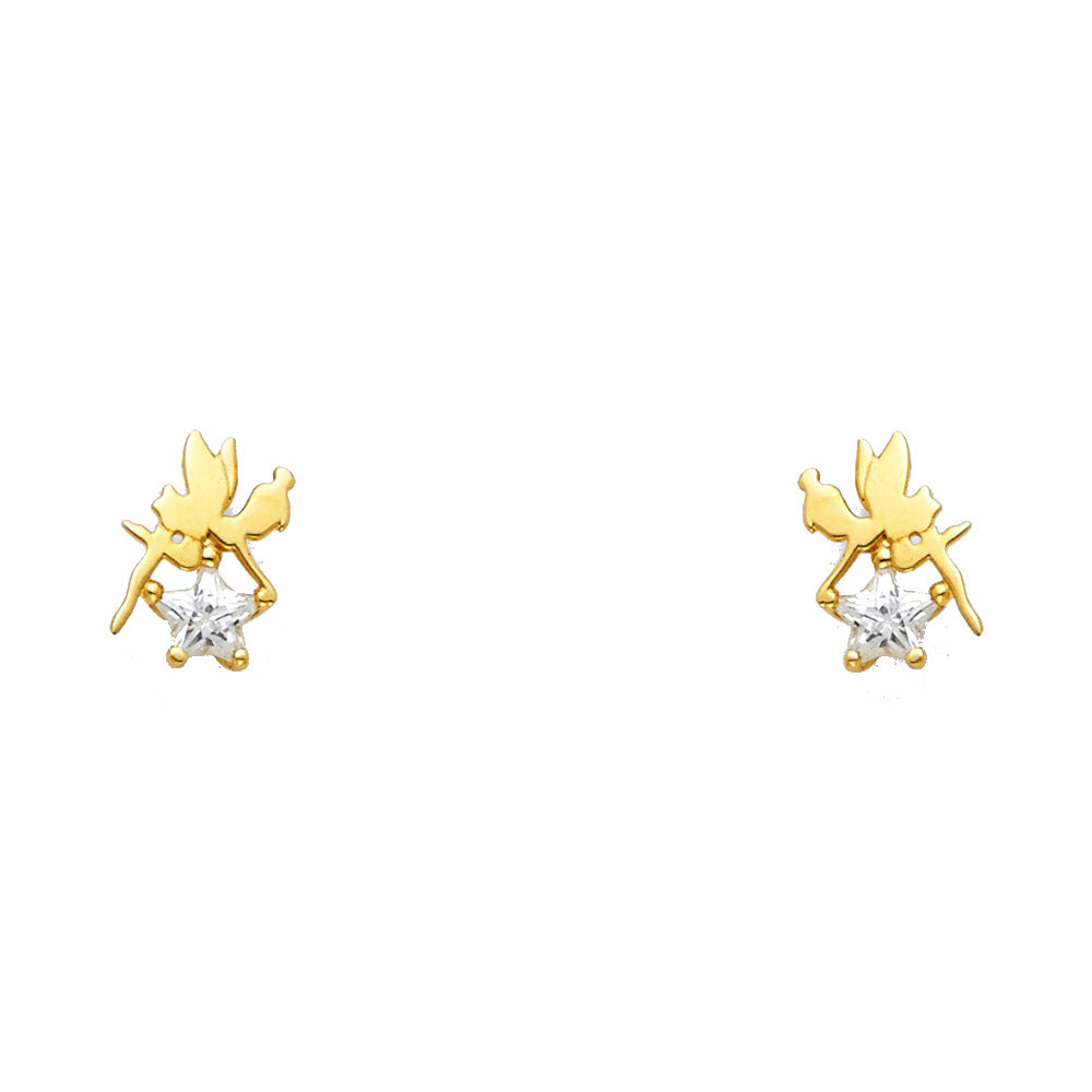 14K Yellow Gold Tingkerbell CZ Stud with Screw