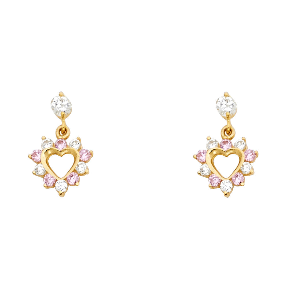 14K Yellow Gold CZ Dangle Stud with Screw