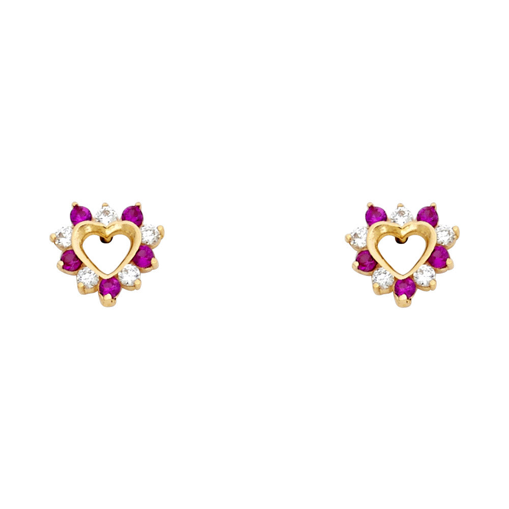 14K Yellow Gold Heart CZ Stud with Screw Back