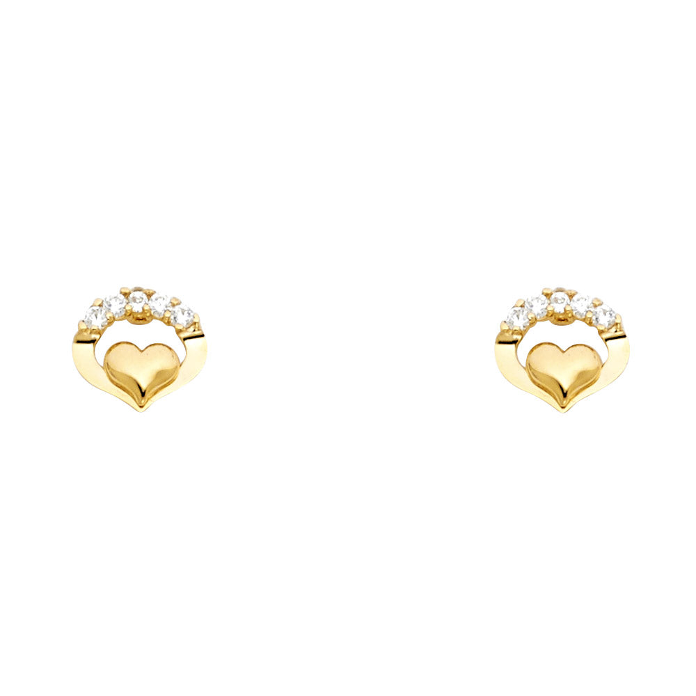14K Yellow Gold Heart CZ Stud with Screw Back
