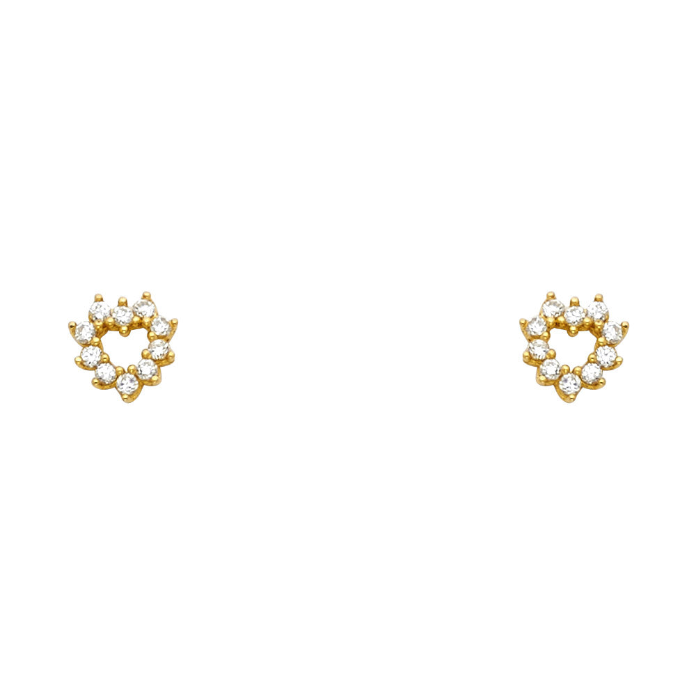 14K Yellow Gold Heart CZ Stud with Screw Back