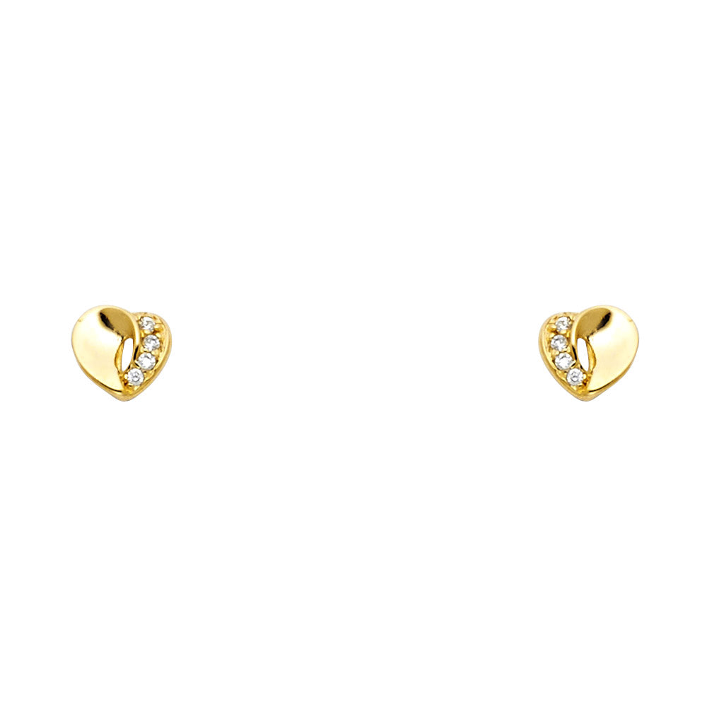 14K Yellow Gold Heart CZ Stud with Screw Back