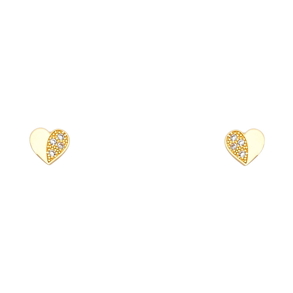 14K Yellow Gold Heart CZ Stud with Screw Back