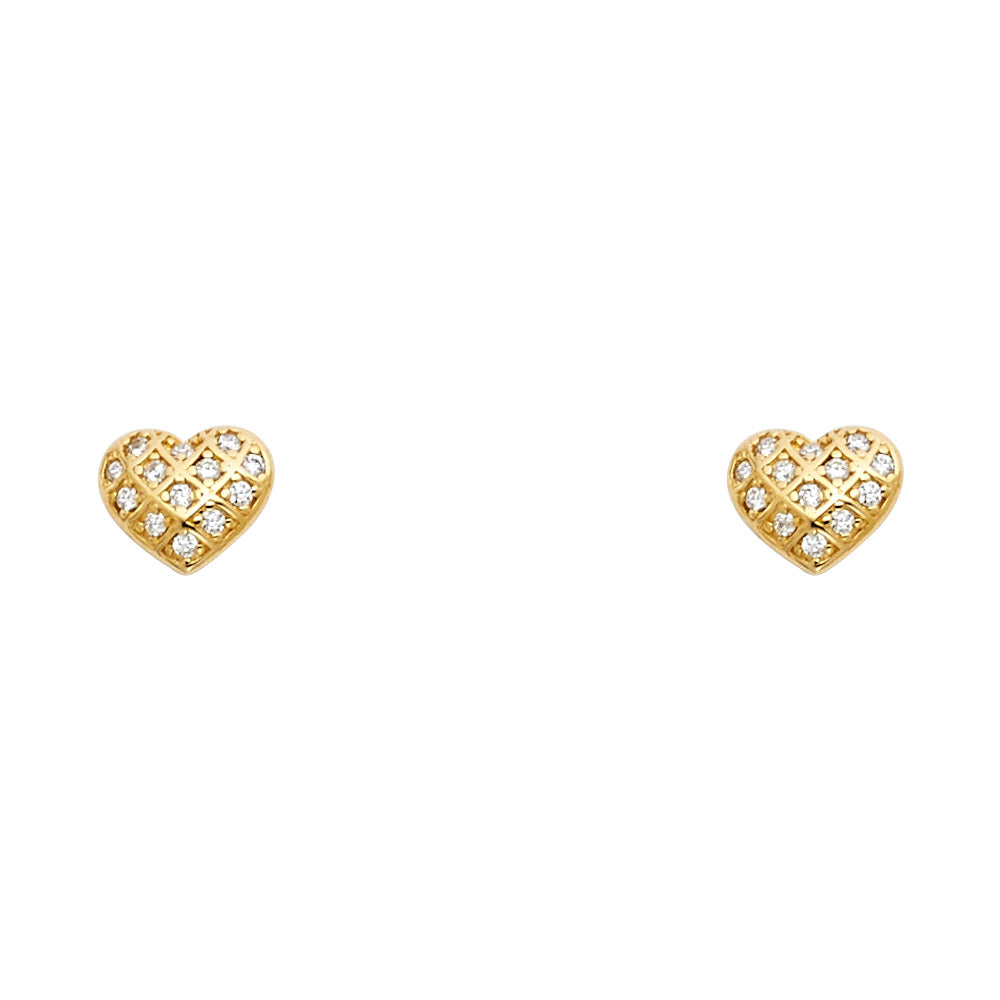 14K Yellow Gold Heart CZ Stud with Screw Back