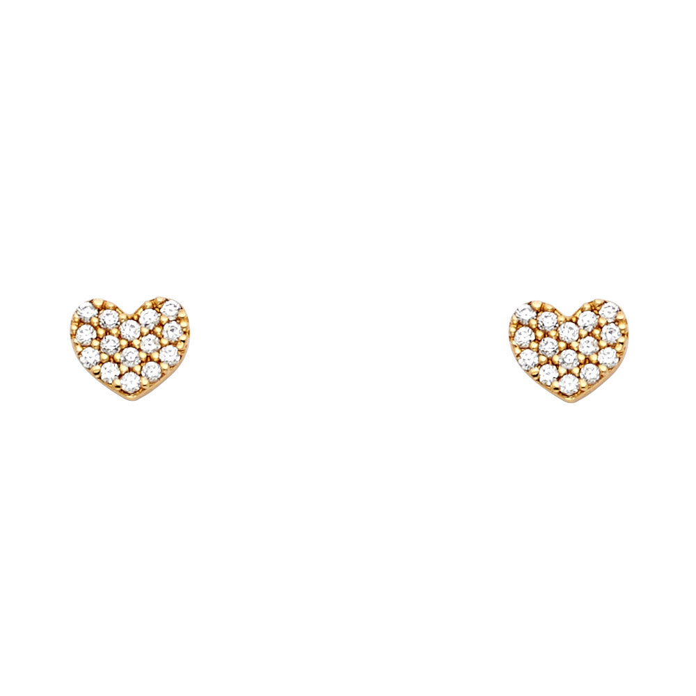 14K Yellow Gold Heart CZ Stud with Screw Back