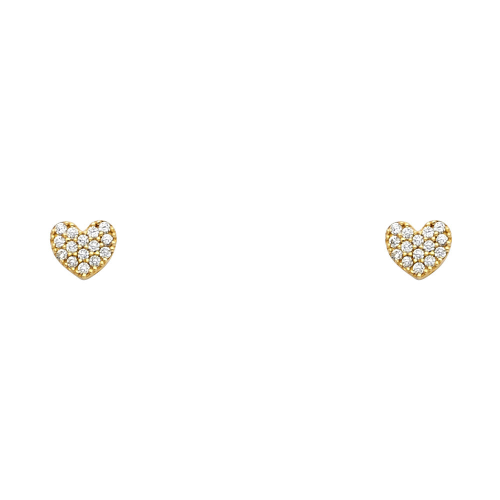 14K Yellow Gold Heart CZ Stud with Screw Back