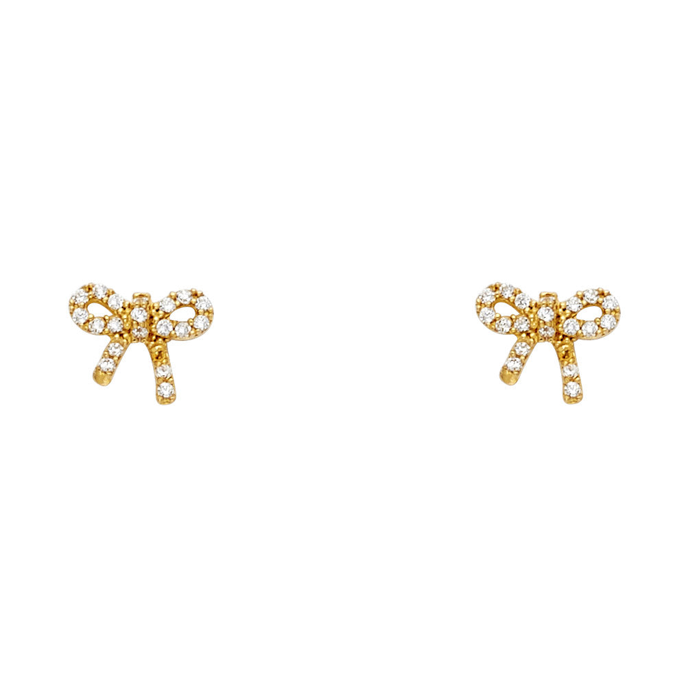 14K Yellow Gold Ribbon CZ Stud with Screw Back