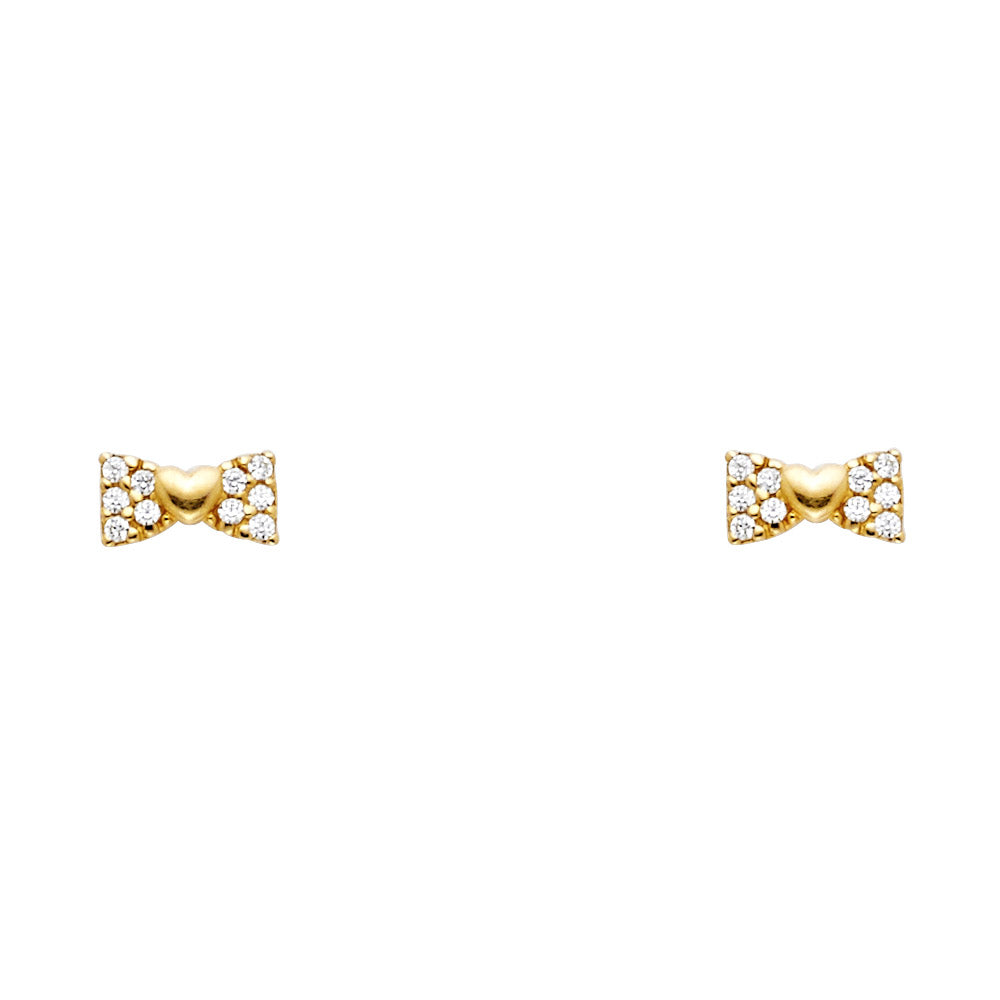 14K Yellow Gold Ribbon CZ Stud with Screw Back