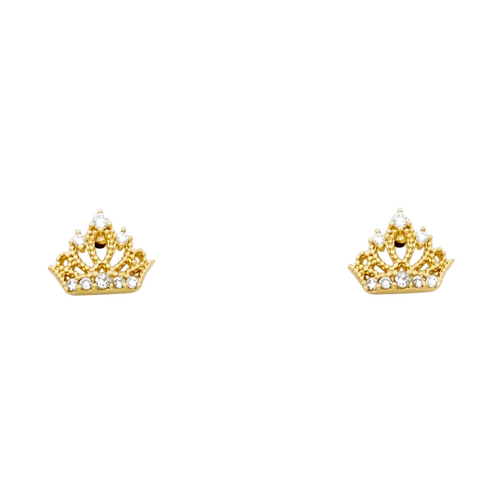 14K Yellow Gold Crown CZ Stud with Screw Back