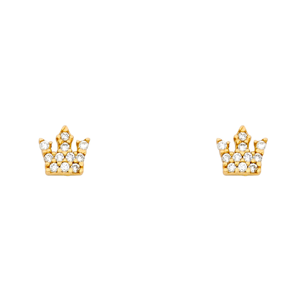14K Yellow Gold Crown CZ Stud with Screw Back