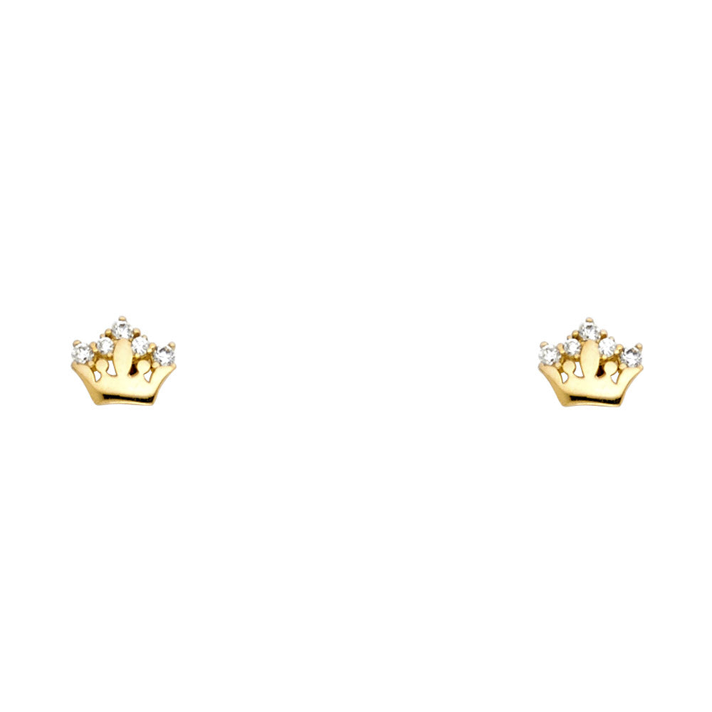 14K Yellow Gold Crown CZ Stud with Screw Back