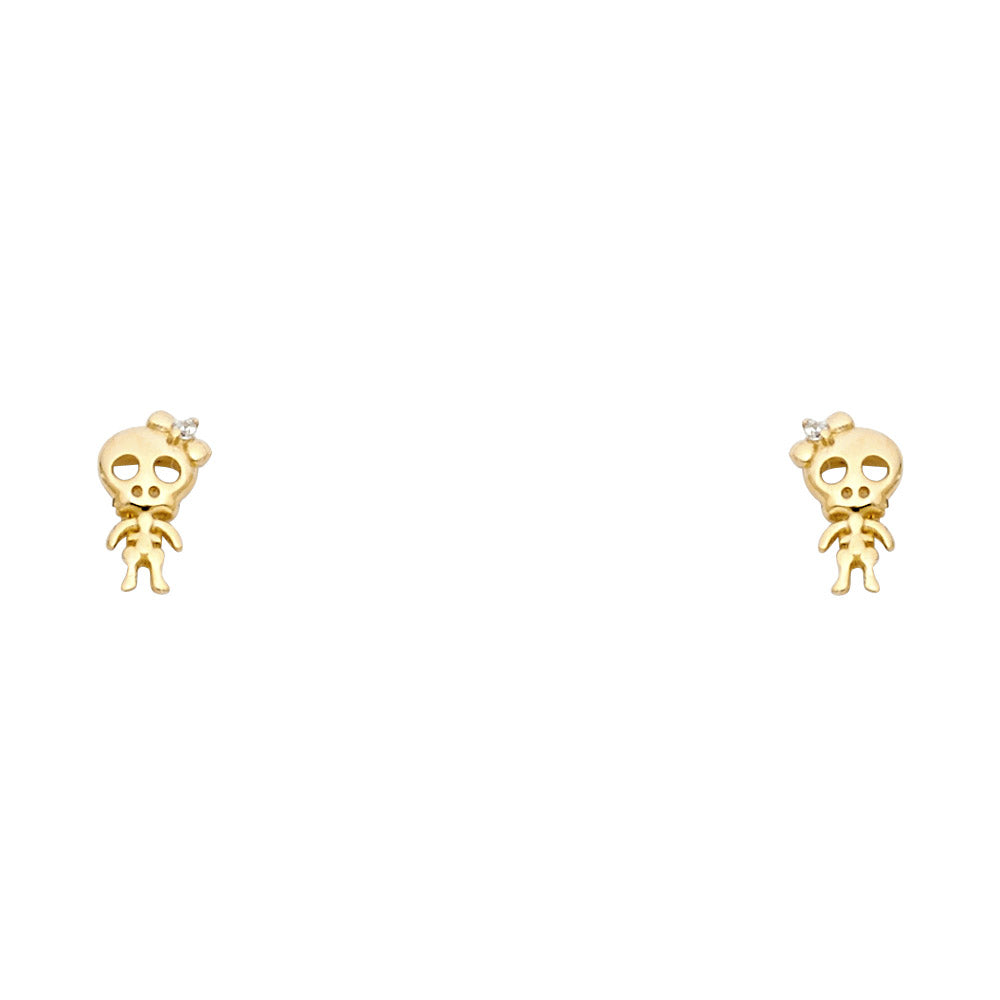 14K Yellow Gold Skeleton CZ Stud with Screw