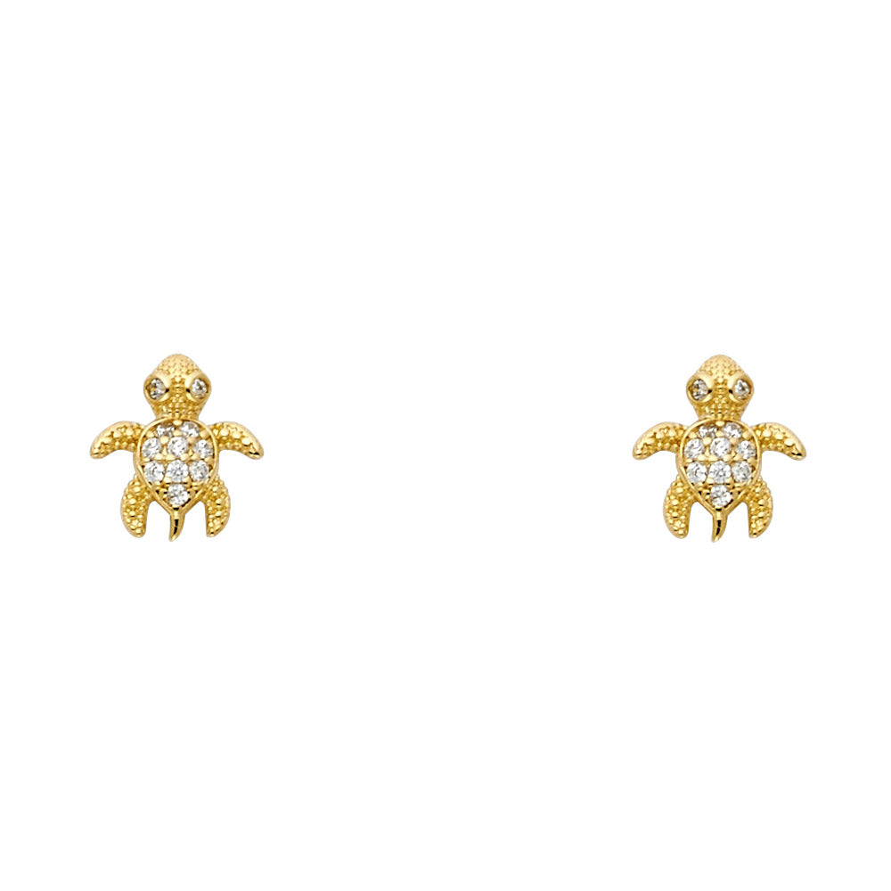 14K Yellow Gold Turtle CZ Stud with Screw