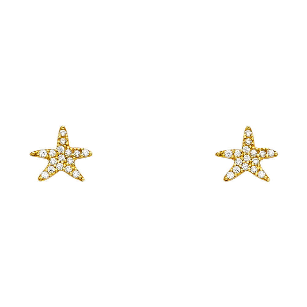 14K Yellow Gold Sea Star CZ Stud with Screw Back