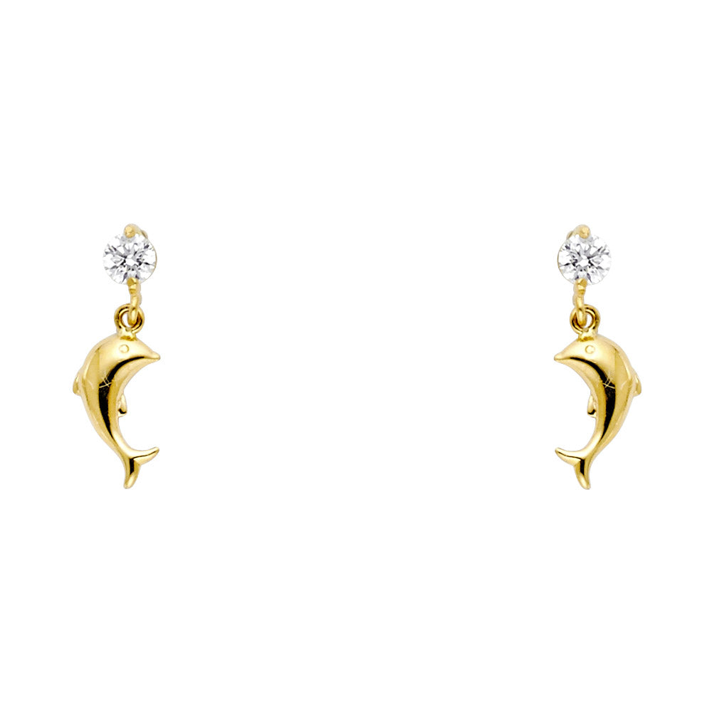 14K Yellow Gold Dolphin CZ Stud with Screw
