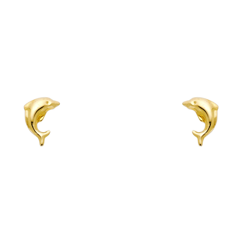 14K Yellow Gold Dolphin Stud with Screw