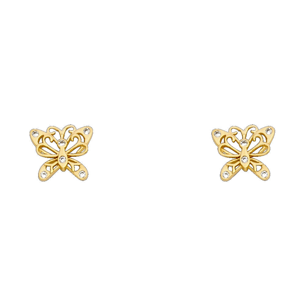 14K Yellow Gold B-Fly CZ Stud with Screw Back