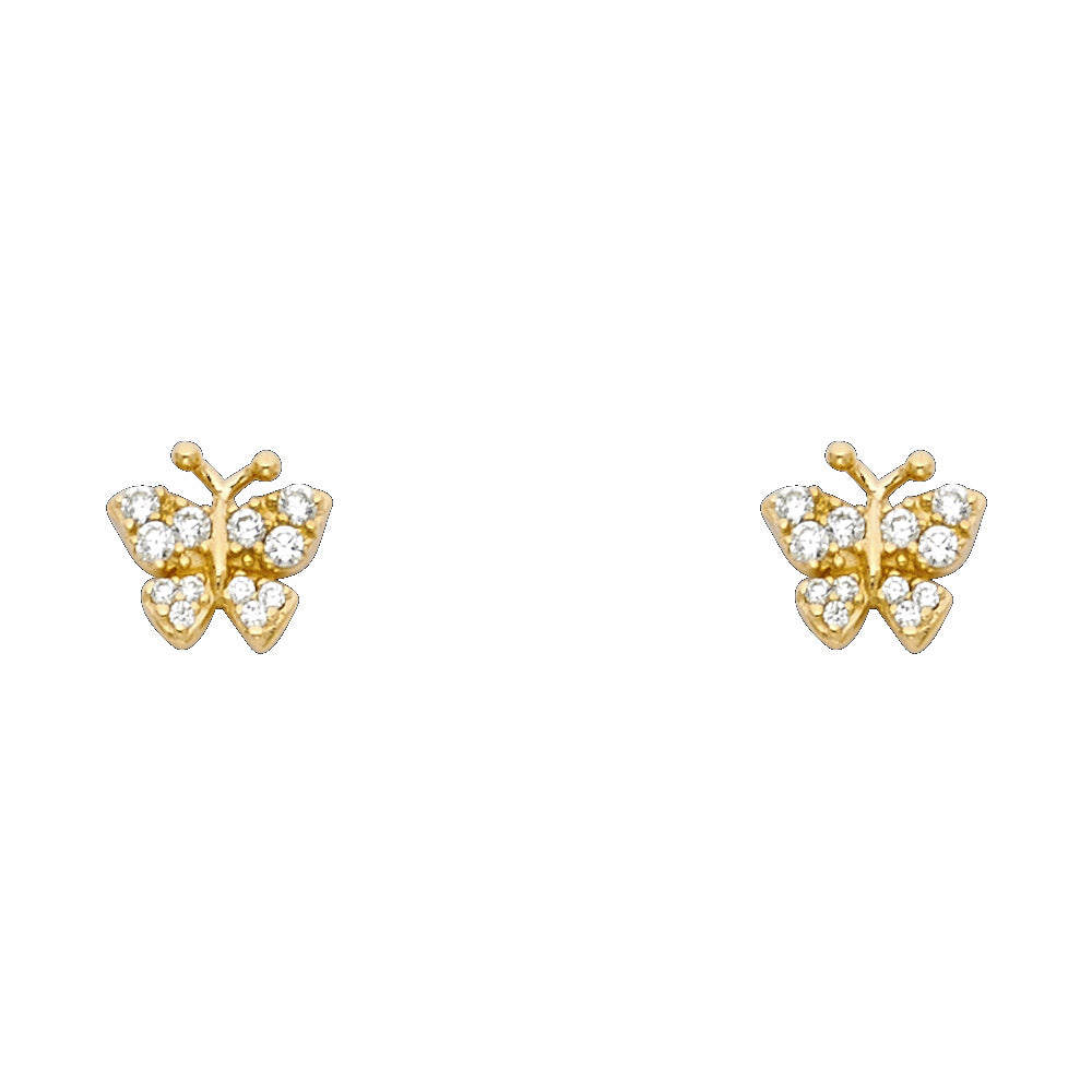 14K Yellow Gold B-Fly CZ Stud with Screw Back