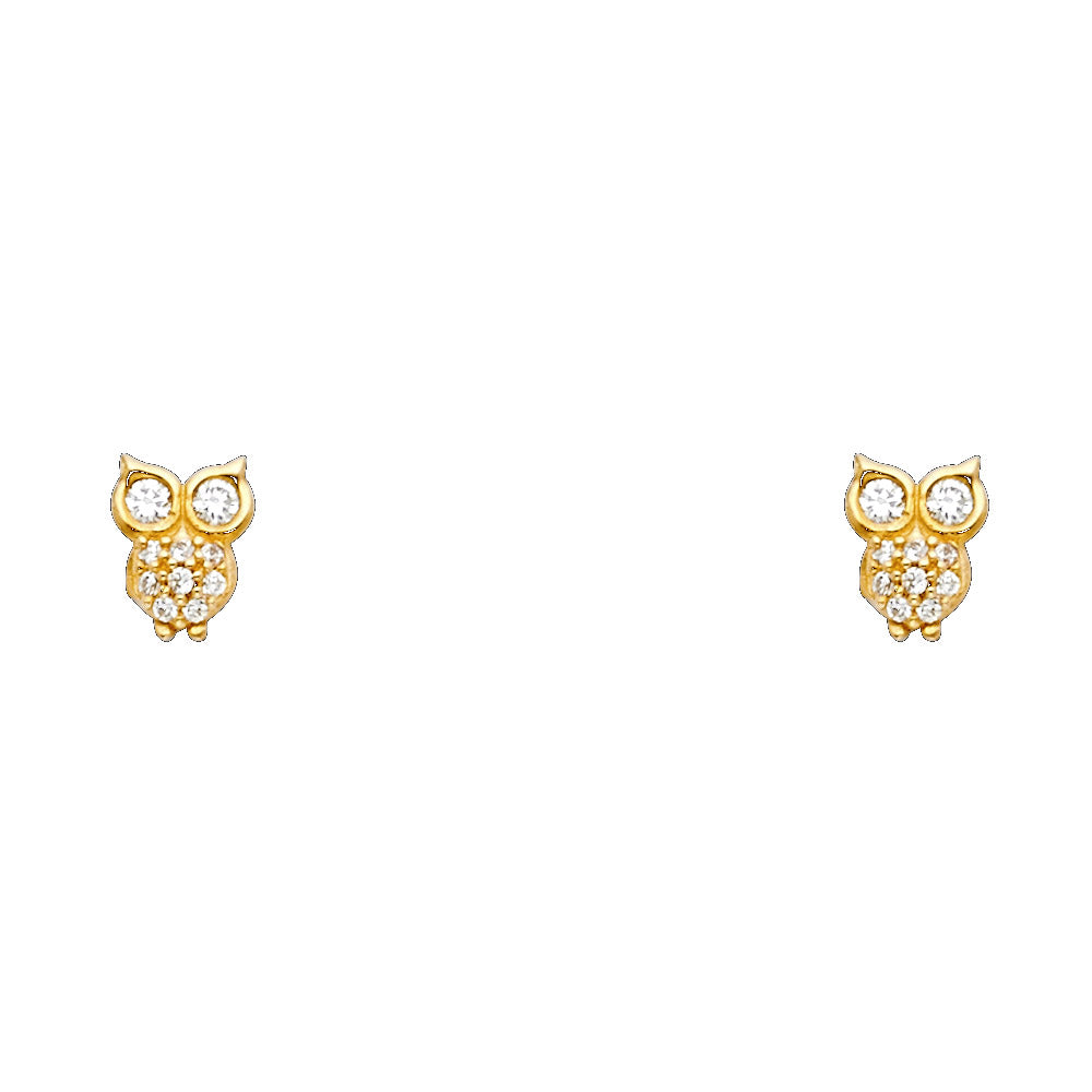 14K Yellow Gold Owl CZ Stud with Screw Back
