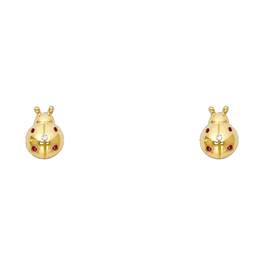 14K Yellow Gold Lady Bug CZ Stud with Screw Back