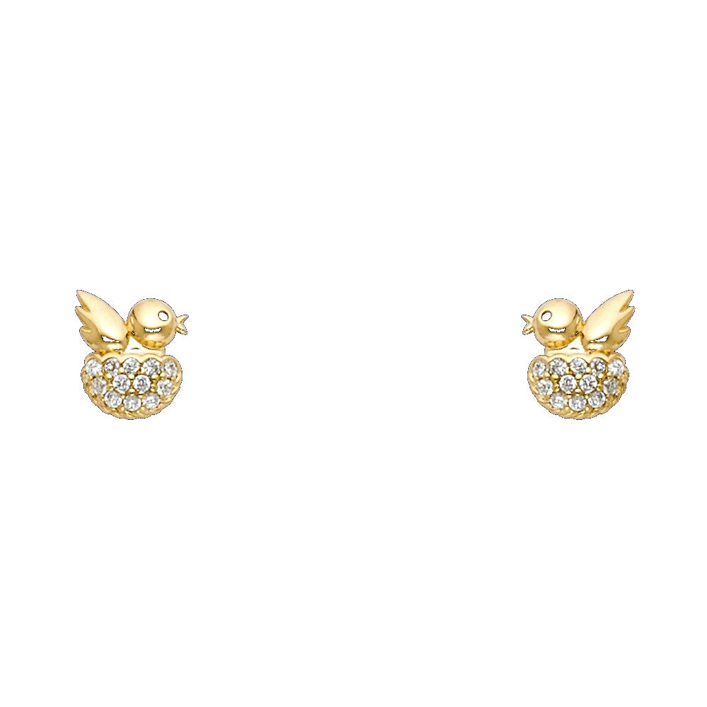14K Yellow Gold Bird CZ Stud with Screw Back