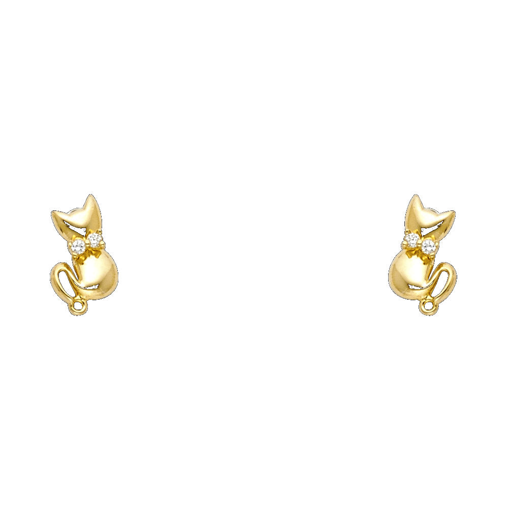 14K Yellow Gold Cat CZ Stud with Screw Back