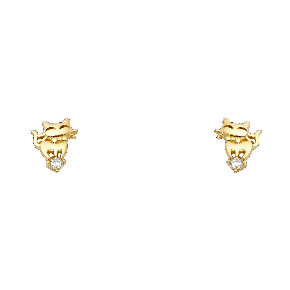 14K Yellow Gold Cat CZ Stud with Screw Back
