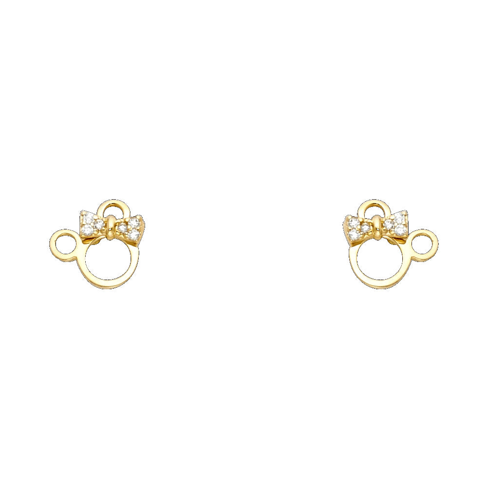 14K Yellow Gold Cat CZ Stud with Screw Back