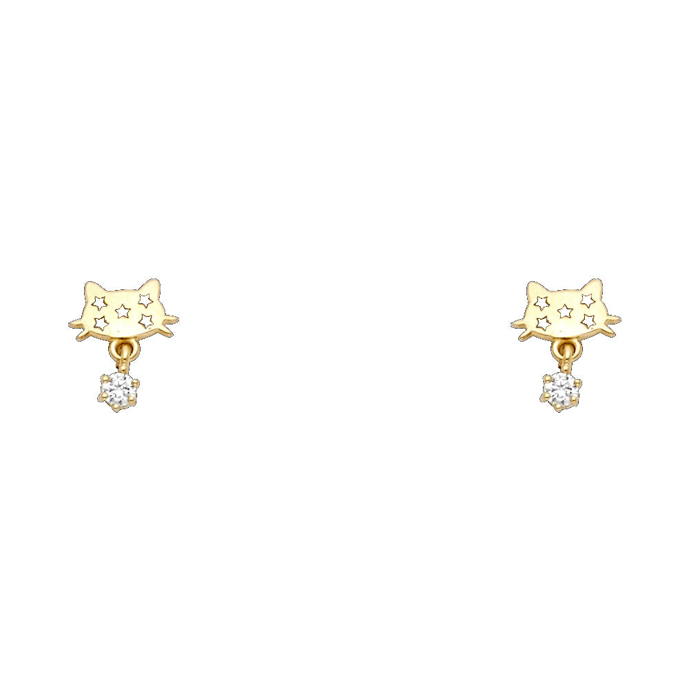 14K Yellow Gold Cat CZ Stud with Screw Back