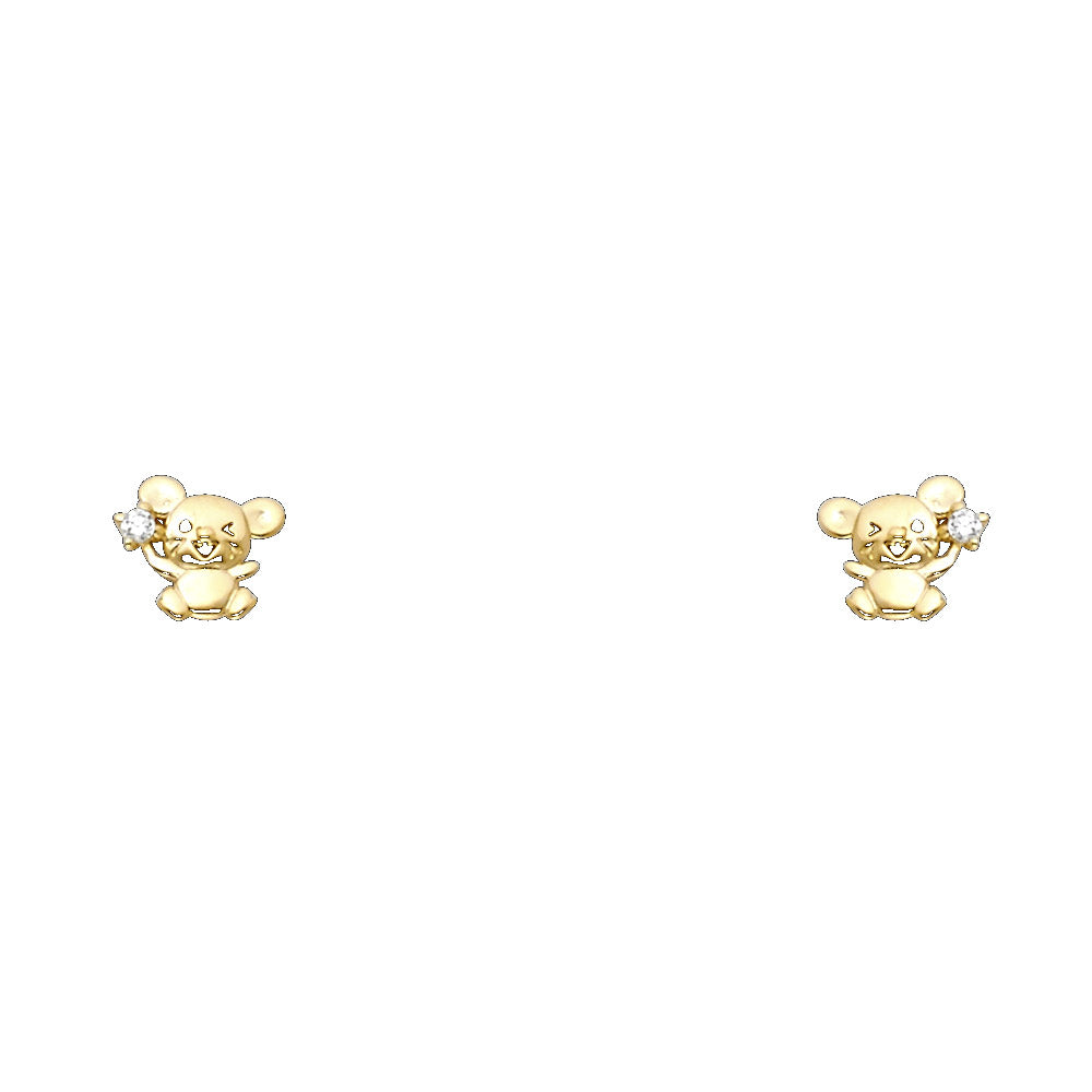 14K Yellow Gold Mouse CZ Stud with Screw Back
