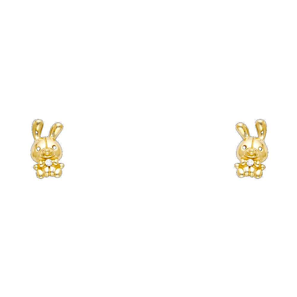 14K Yellow Gold Rabbit CZ Stud with Screw Back