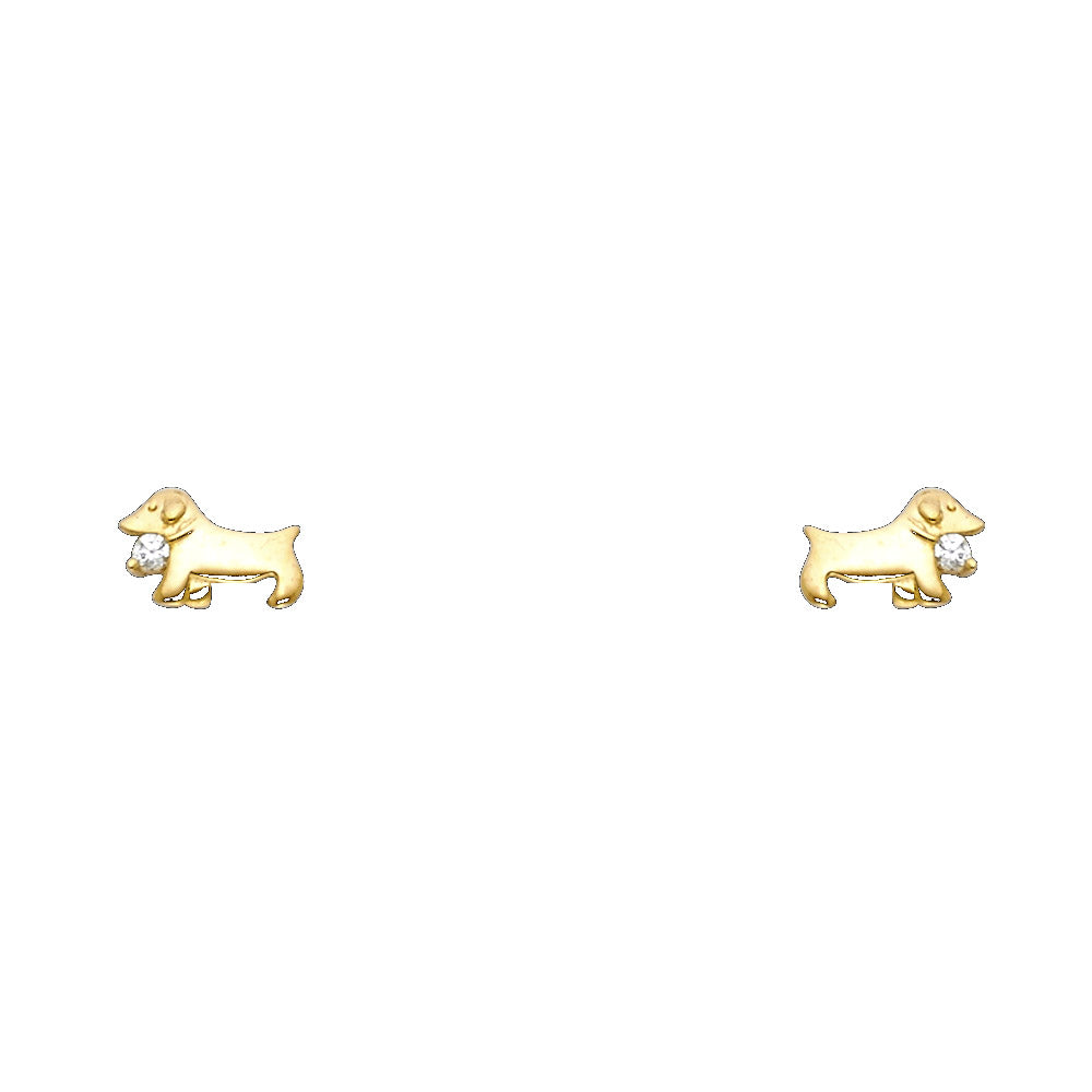 14K Yellow Gold Dog CZ Stud with Screw Back