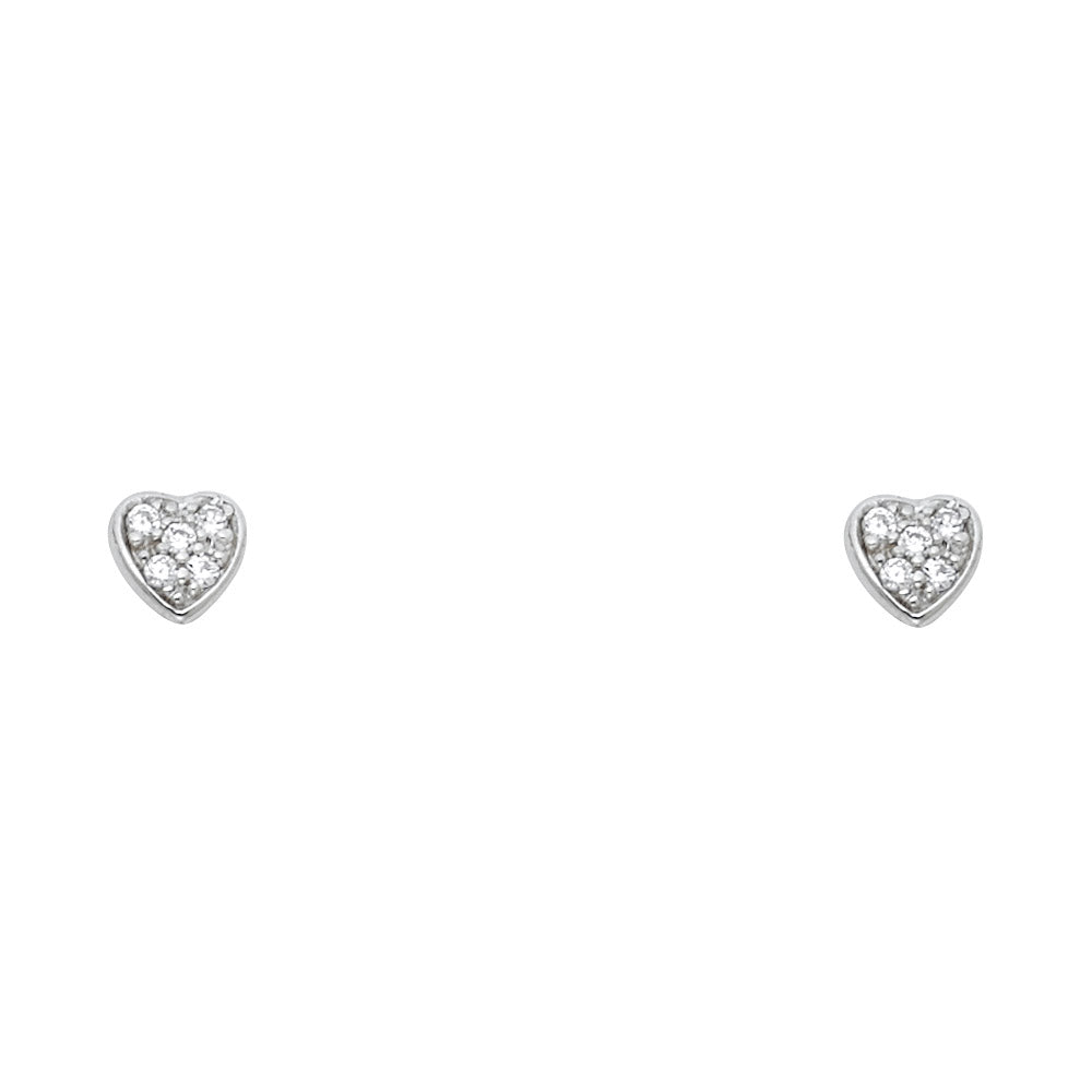 14K White Gold Heart CZ Stud with Screw
