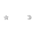 14K White Gold Star+Moon CZ Stud with Screw