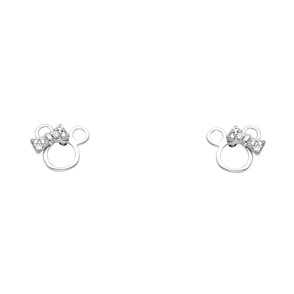 14K White Gold Mouse CZ Stud with Screw