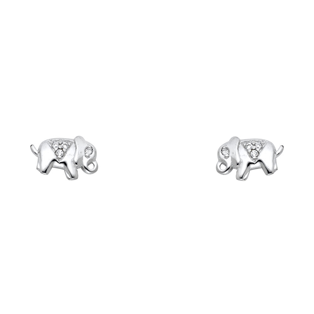 14K White Gold Elephant CZ Stud with Screw